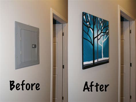 ideas to cover electrical box in hallway|diy breaker box cover ideas.